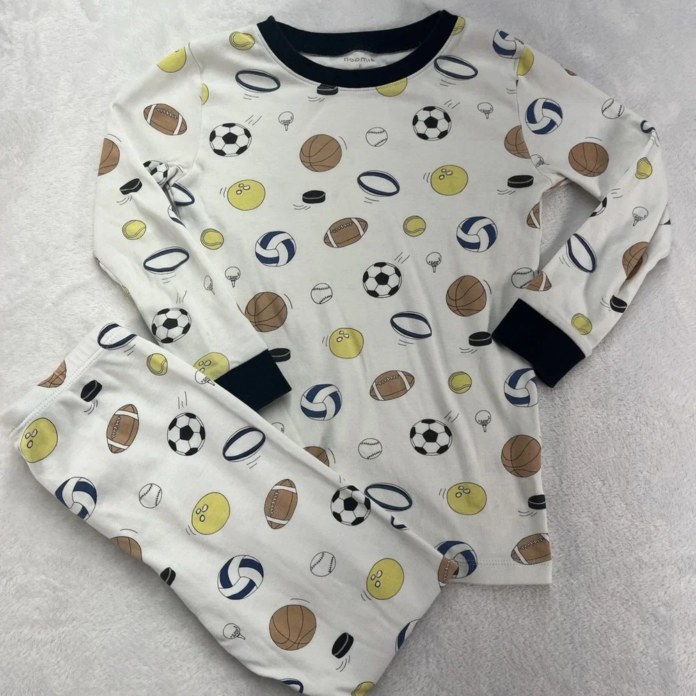 Noomie Pima Cotton‎ Pajama Set Boys 6 Sports Soccer Football Basketball